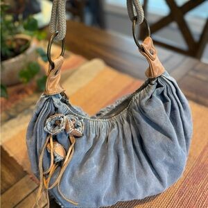 Miu Miu Denim Blue and Tan Hobo Bag